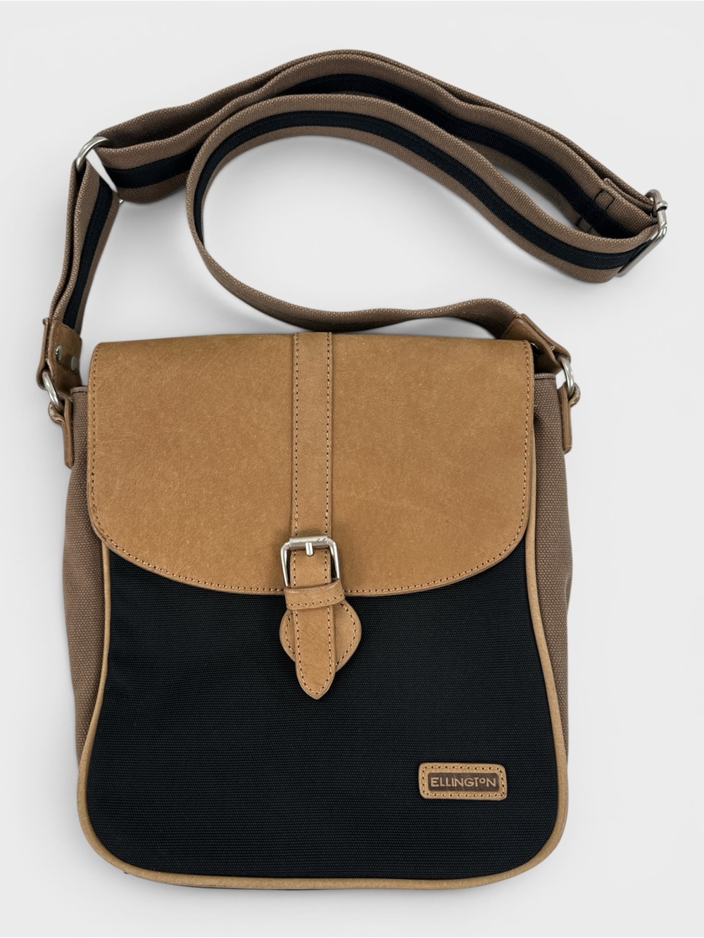 Ellington Canvas Leather Organizer Messenger Crossbody Bag Black Tan Travel